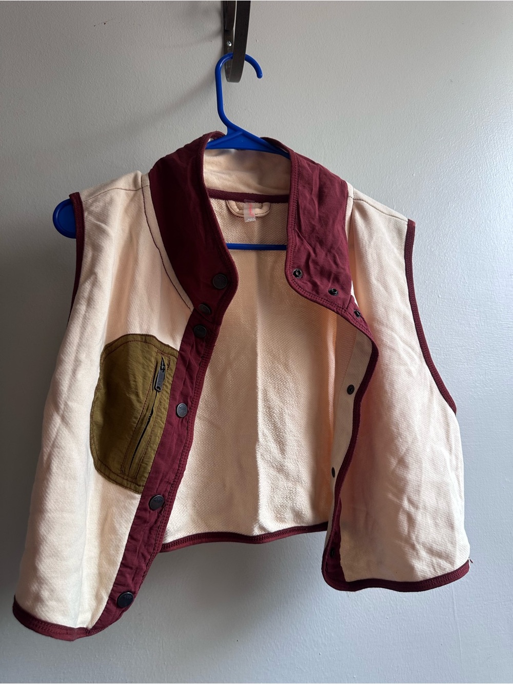 FP Movement by Free People Cream Vest with Burgundy Trim and Olive Patch - Picture 4 of 12